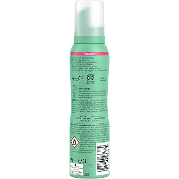 Taft Mousse Volume for Fine Hair, Hold Level 4 (150 ml), Hair Mousse for Volume and Strong Hold, Hair Styling with 24 Hours Long-Lasting Hold - Image 5